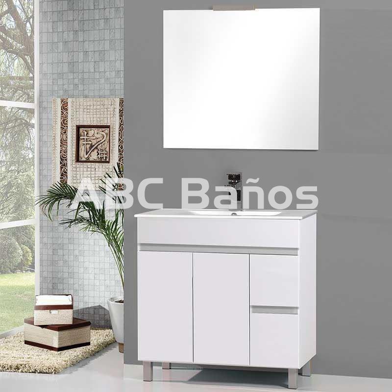 Mueble baño con espejo blanco brillo 